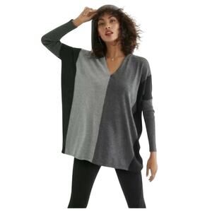 CAbi 4037 Dakota Hooded Gray Color Block Pullover Oversized Hoodie Sweater M